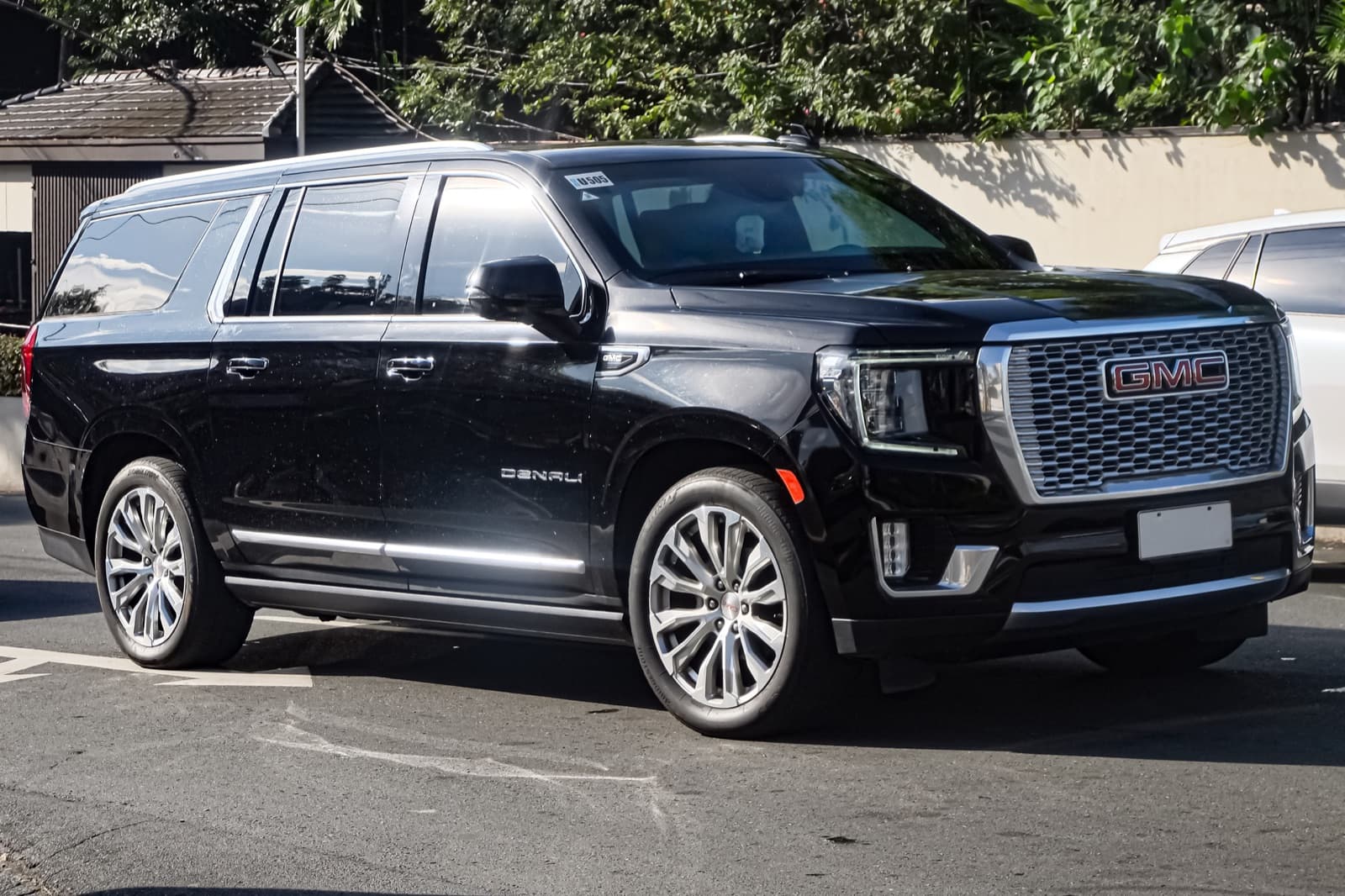 Black Yukon XL Denali front three-quarter view